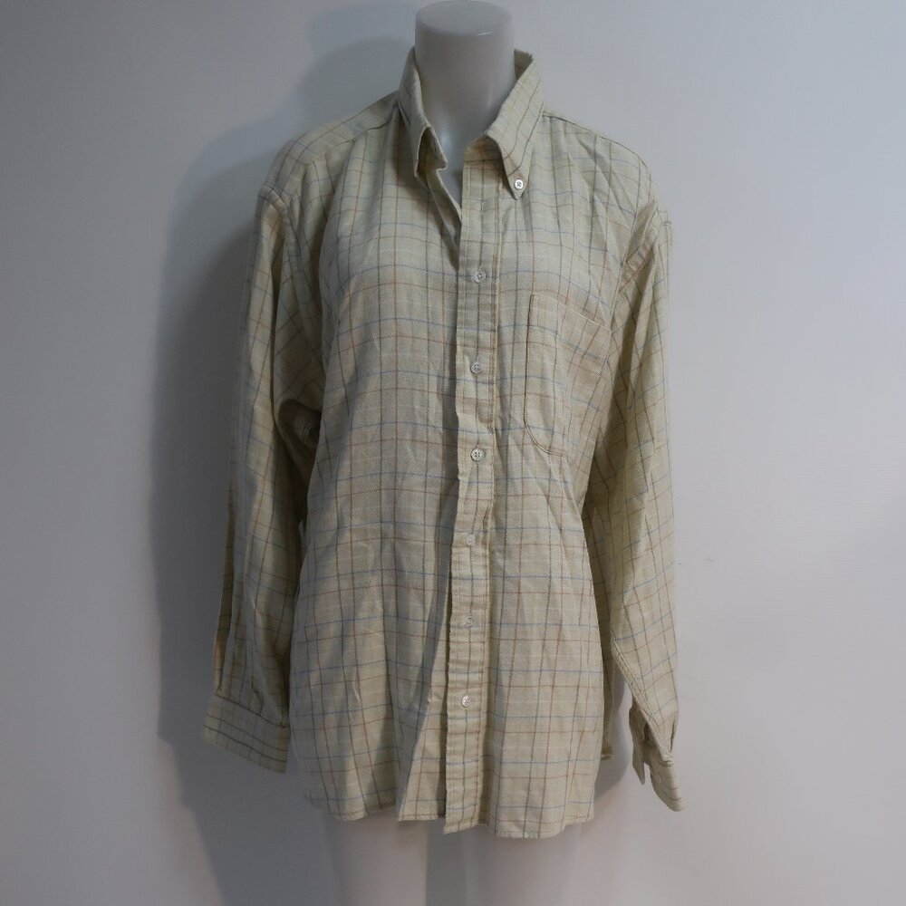 Mens Peter Elliot Beige, Multi Color Plaid Button Down Shirt XL